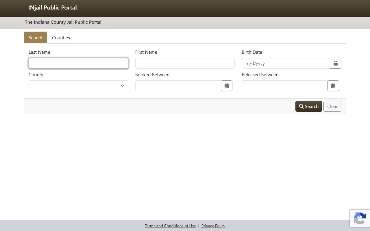 LaGrange County inmate search fields in INjail public portal